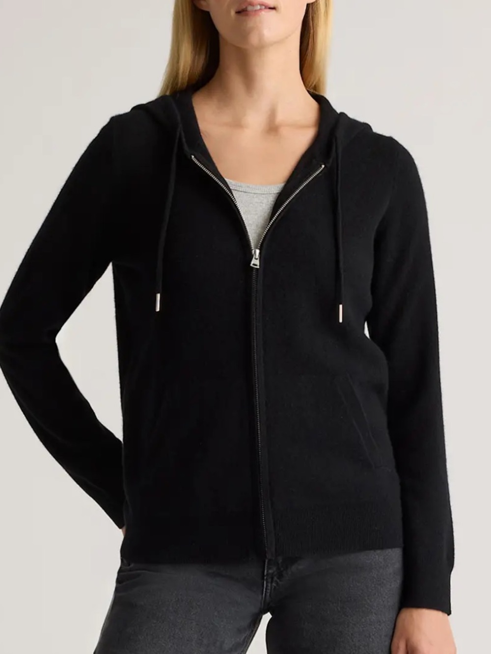 Quince Cashmere Black Zip Hoodie S